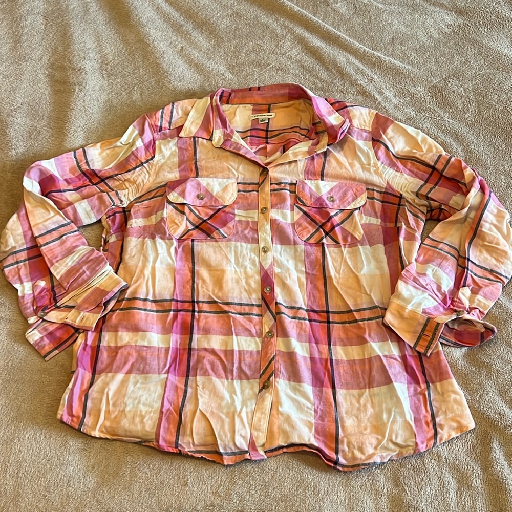 Worn Croft & Barrow Plaid Long Sleeve Shirt L